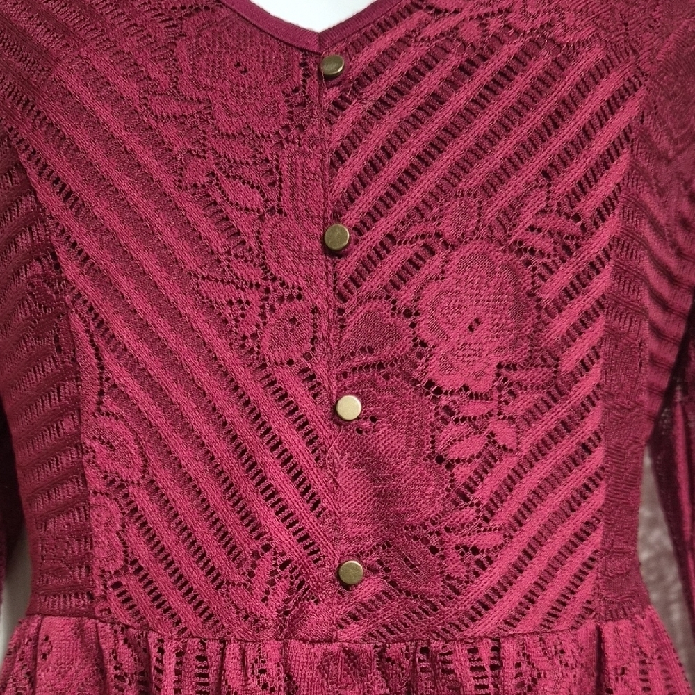 Maurices Wine Babydoll Dress Lacy 3/4 Sleeve Size Small NWT - Picture 2 of 14